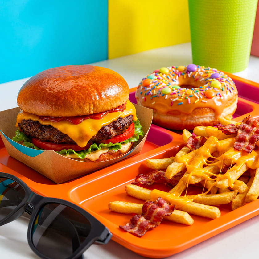 Composition food burger pop colorée